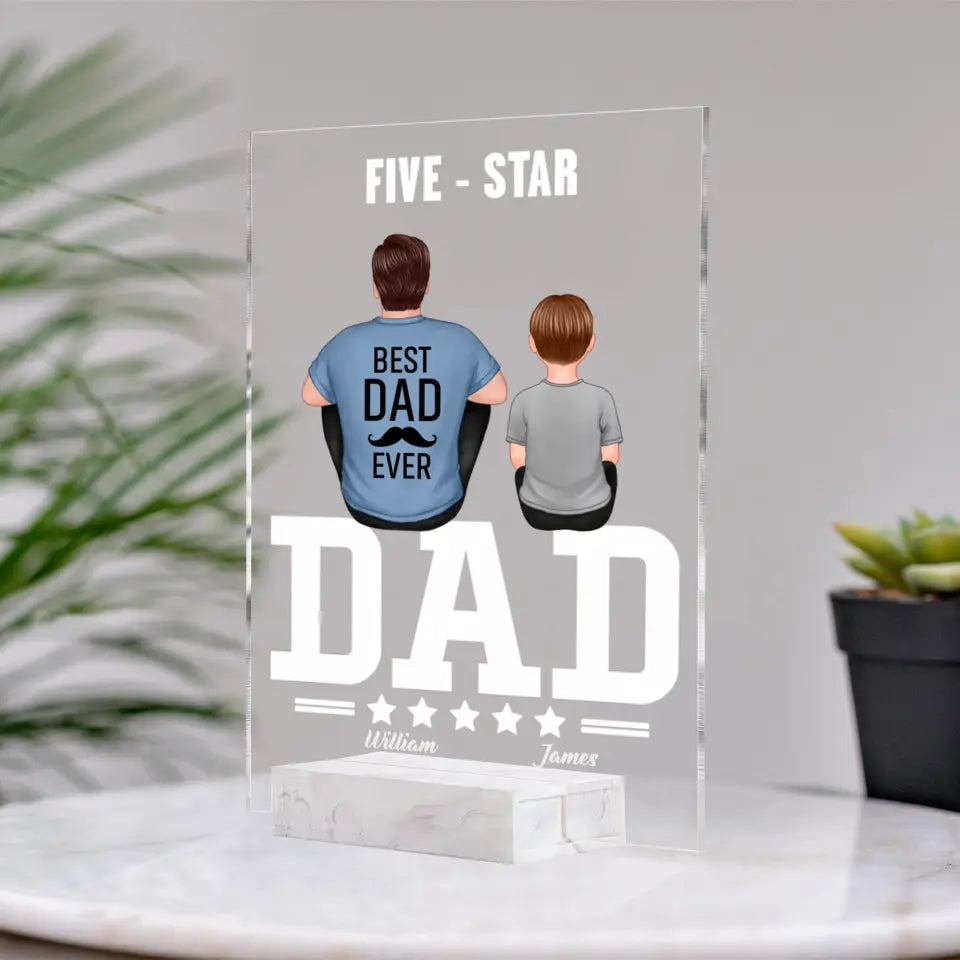 Five - Star Dad Back View Dad And Kids Personalized Rectangle Acrylic Plaque LED Night Light PL-F35