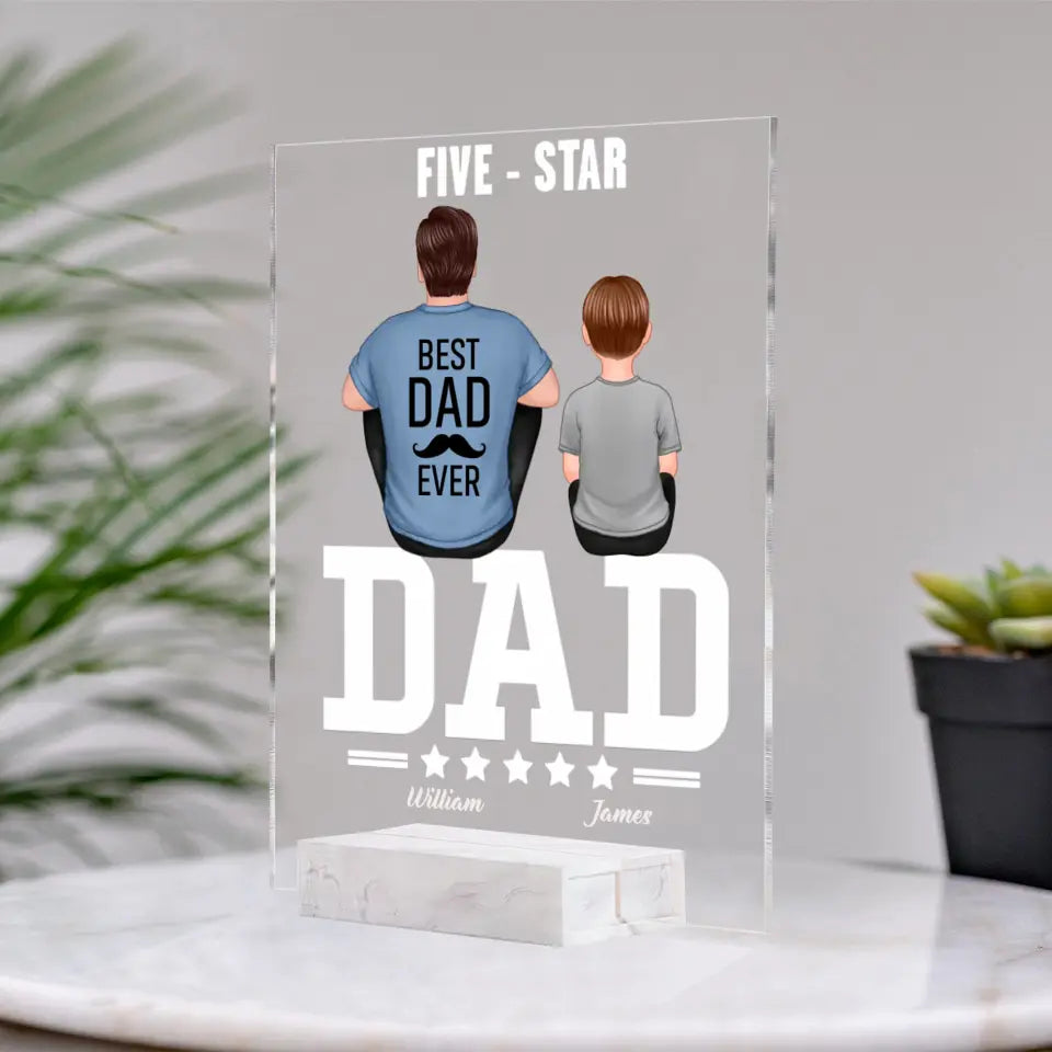 Five - Star Dad Back View Dad And Kids Personalized Rectangle Acrylic Plaque LED Night Light PL-F35