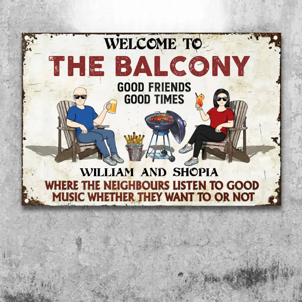 Patio Grilling Listen To The Good Music Couple Husband Wife - Backyard Sign - Personalized Custom Classic Metal Signs F5.3