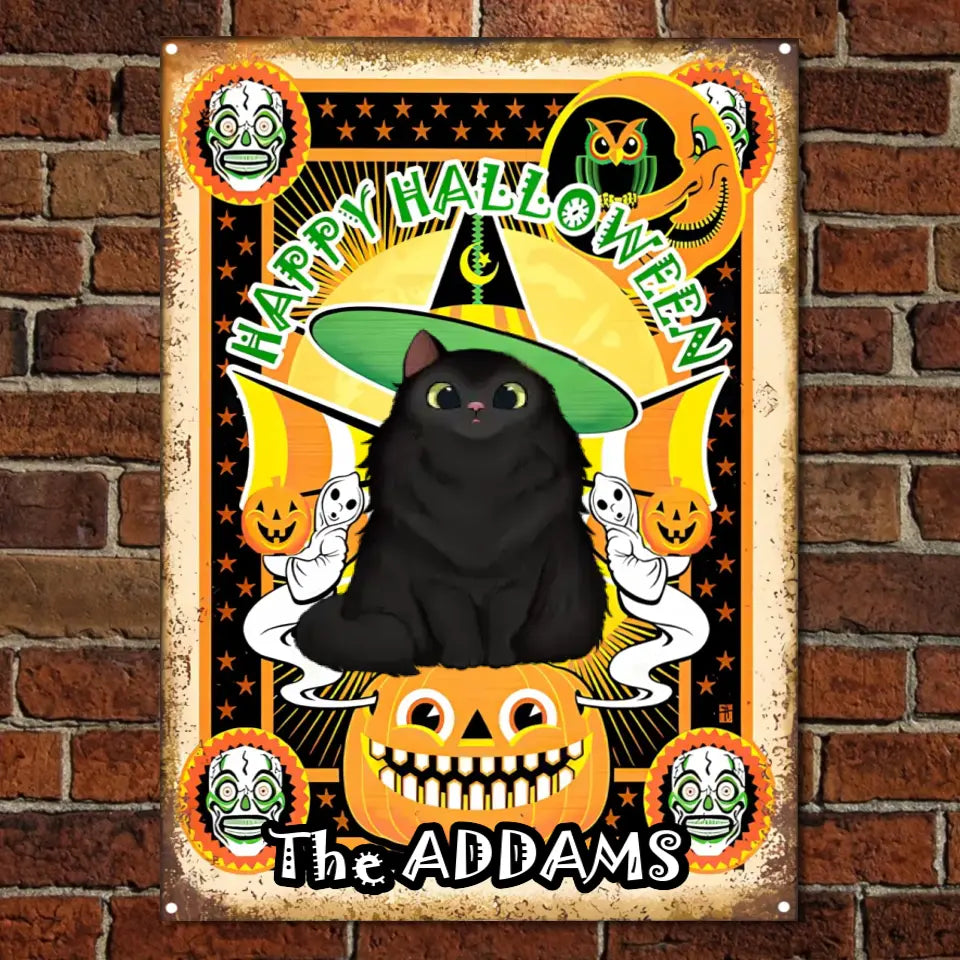 A Wonderful Halloween With Your Cat - Personalized Metal Sign 18