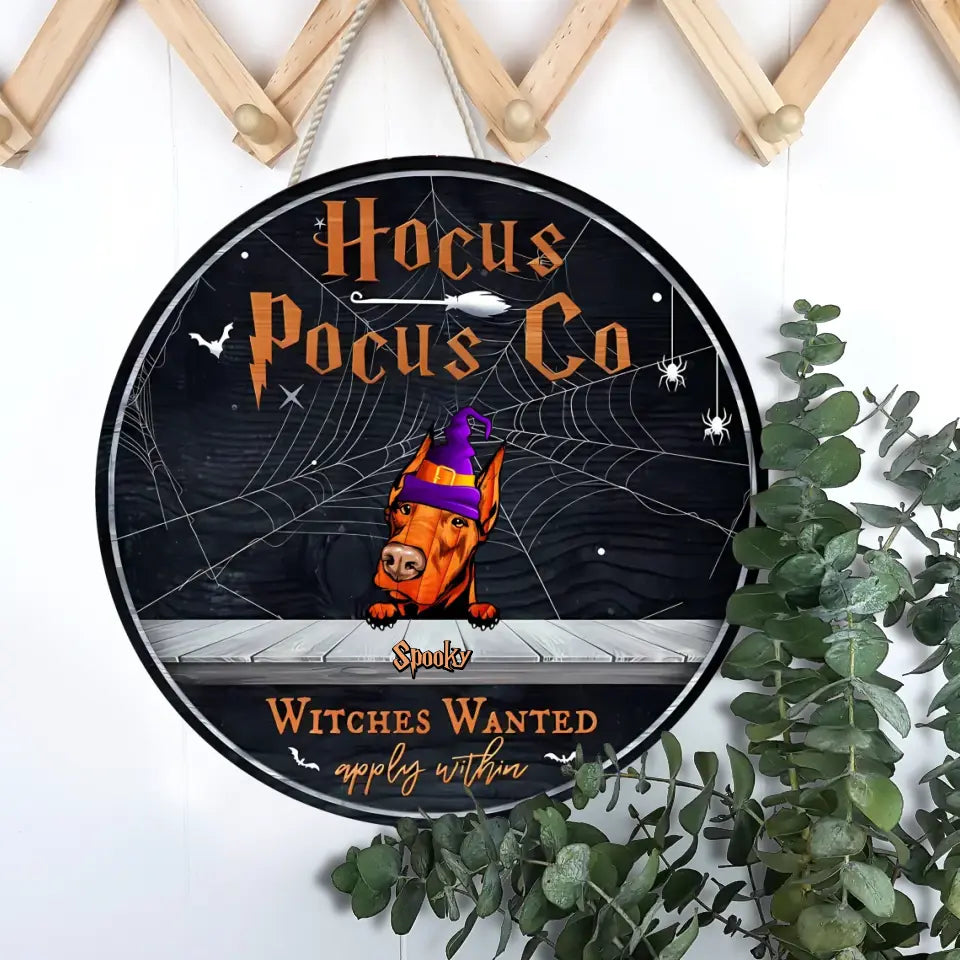 Hocus Pocus Co - Witches Wanted Apply Within - Funny Dog Personalised Door Sign, Halloween Decor ws9