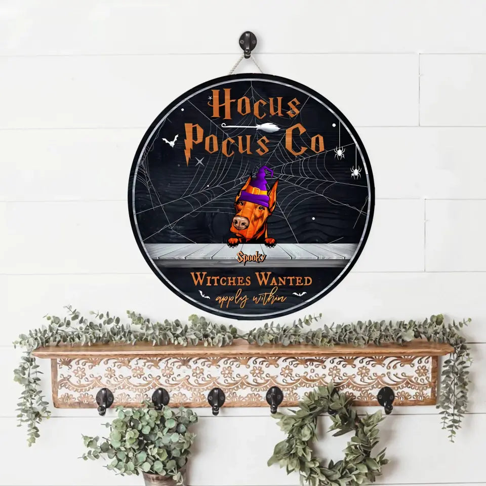 Hocus Pocus Co - Witches Wanted Apply Within - Funny Dog Personalised Door Sign, Halloween Decor ws9