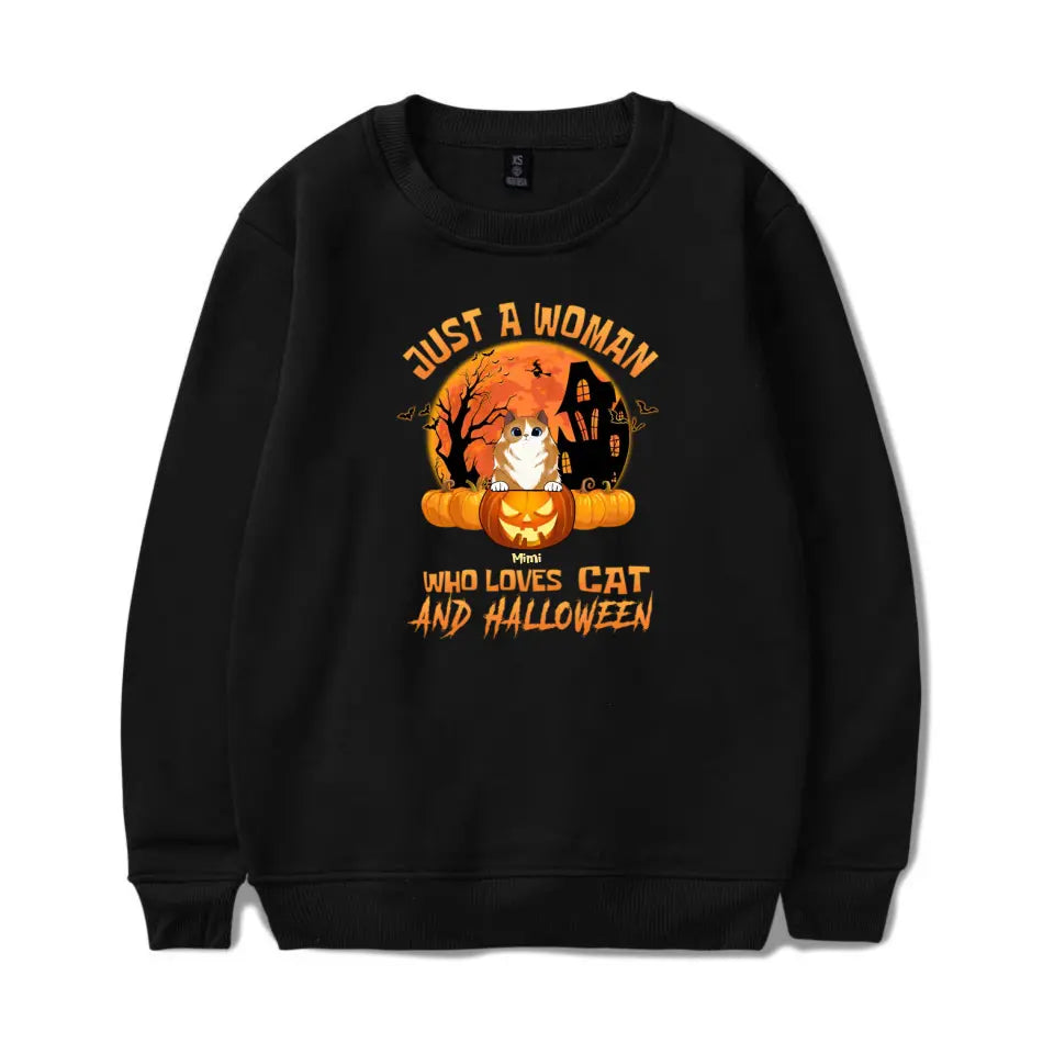 Just A Woman Who Loves Cats and Halloween - Personalized Unisex T-Shirt, Sweatshirt, Hoodie T-F102