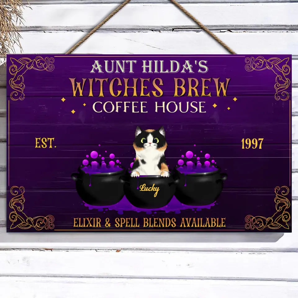 Personalized Cat Halloween Witches Brew Custom Wood Rectangle Sign, Witch Home Decor, Halloween Decorations Indoor, Cat Lover Decorating Idea WS18