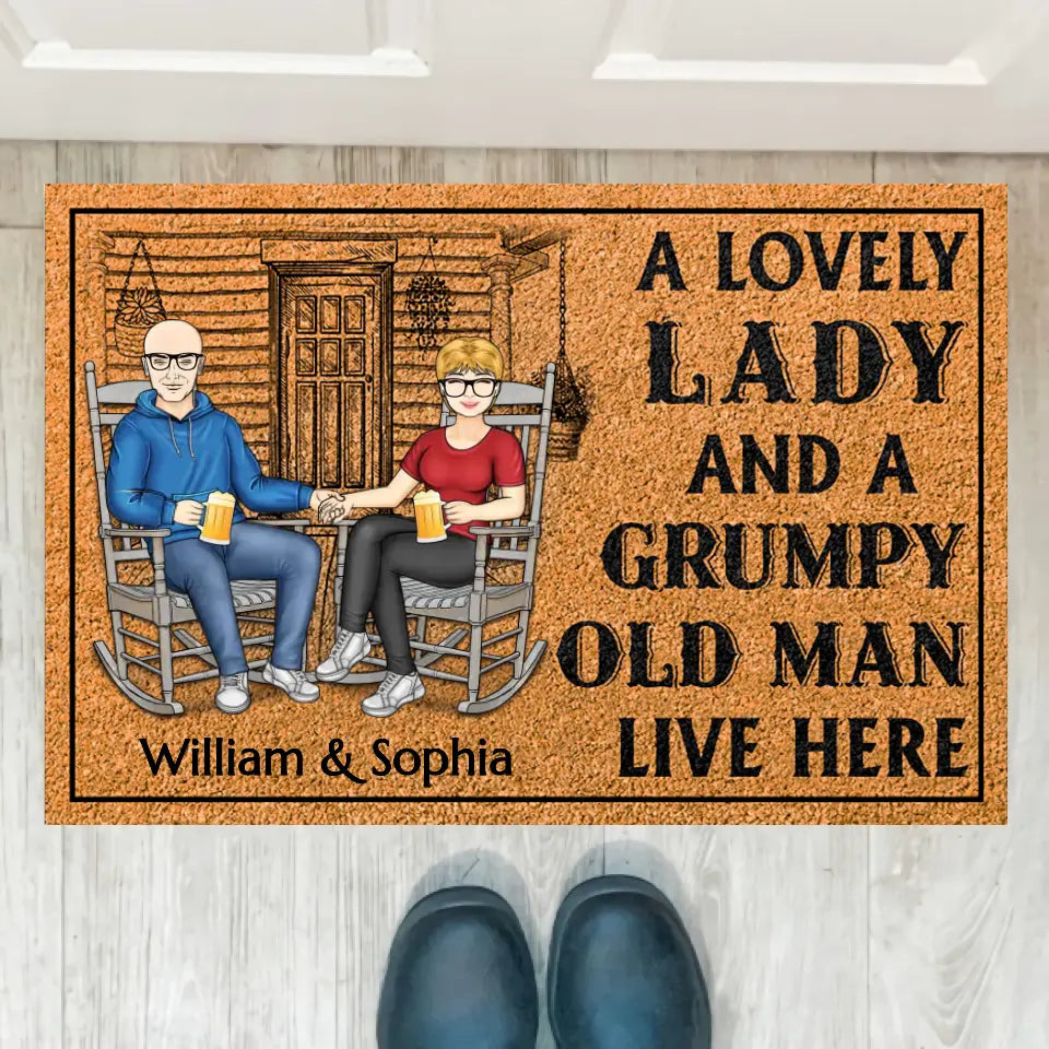 Family Couple A Lovely Lady And A Grumpy Old Man Live Here - Couple Gift - Personalized Custom Doormat DF-8