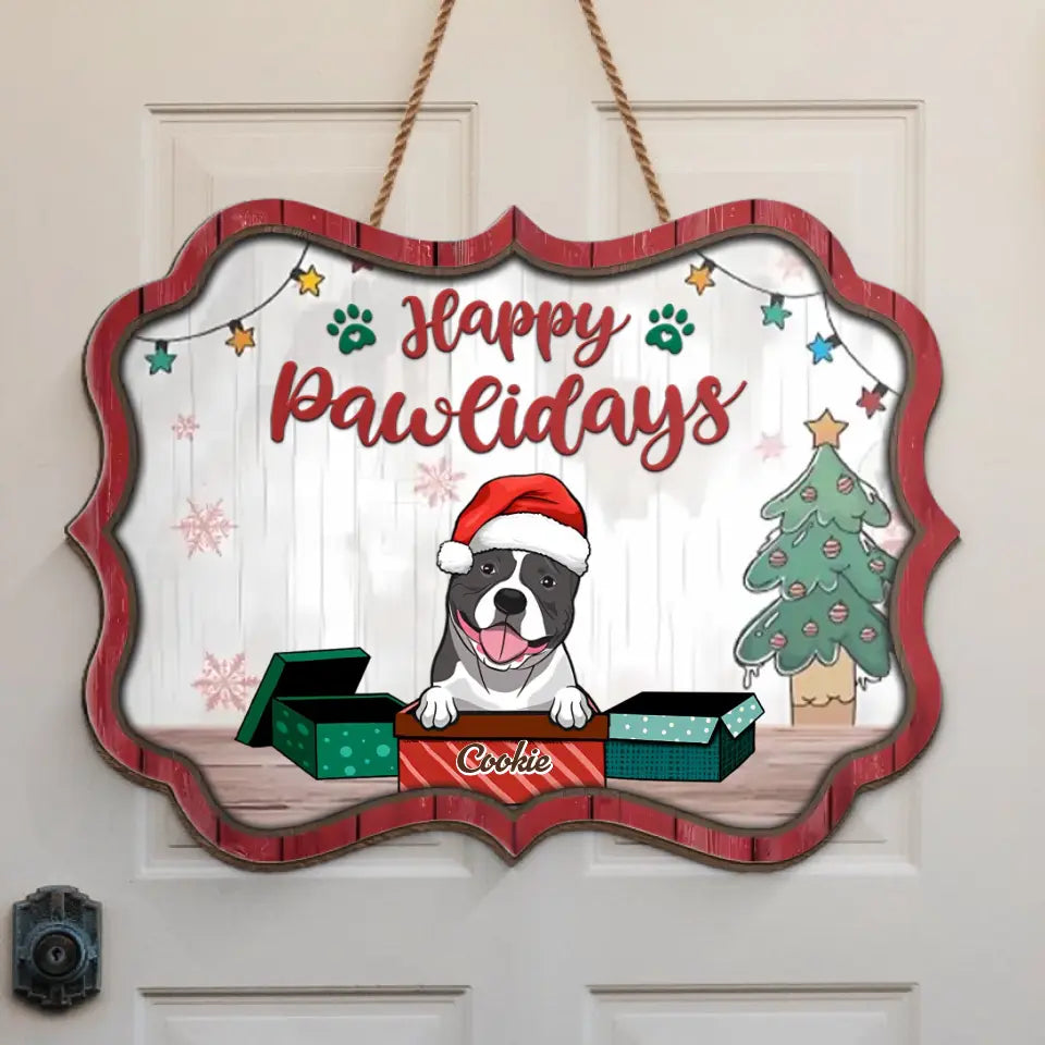 Pet In The Christmas Gift Box - Personalized Shaped Door Sign WS24