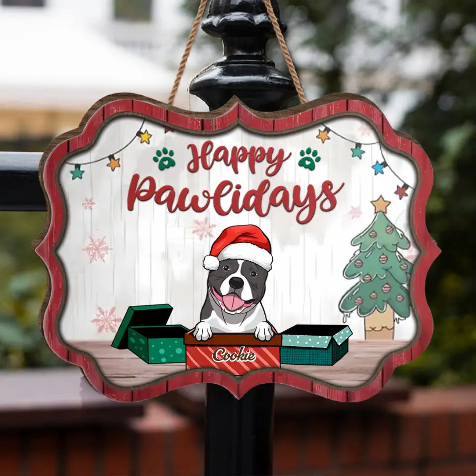 Pet In The Christmas Gift Box - Personalized Shaped Door Sign WS24