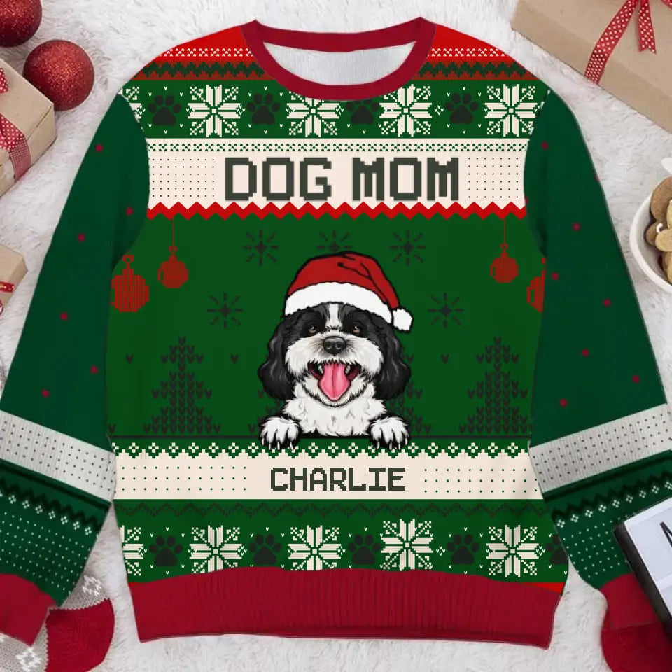 Merry Christmas Dog Dad Dog Mom - Personalized Custom Unisex Ugly Christmas Sweatshirt, Wool Sweatshirt, All-Over-Print Sweatshirt - Gift For Dog Lovers, Pet Lovers, Christmas New Arrival Gift U12