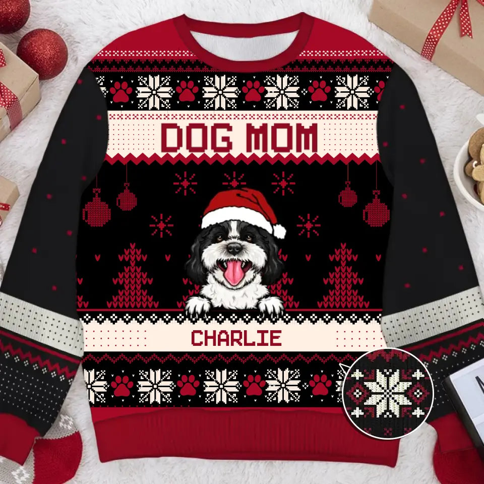 Merry Christmas Dog Dad Dog Mom - Personalized Custom Unisex Ugly Christmas Sweatshirt, Wool Sweatshirt, All-Over-Print Sweatshirt - Gift For Dog Lovers, Pet Lovers, Christmas New Arrival Gift U12